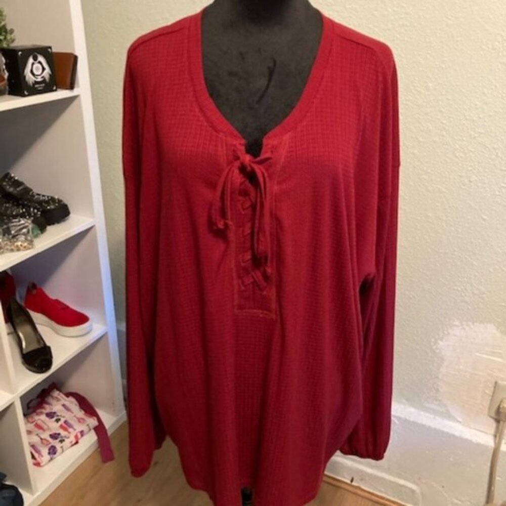 Torrid NWT Burgundy Lace-up Tunic Blouse Puff Sleeves Size 3X (22-24)